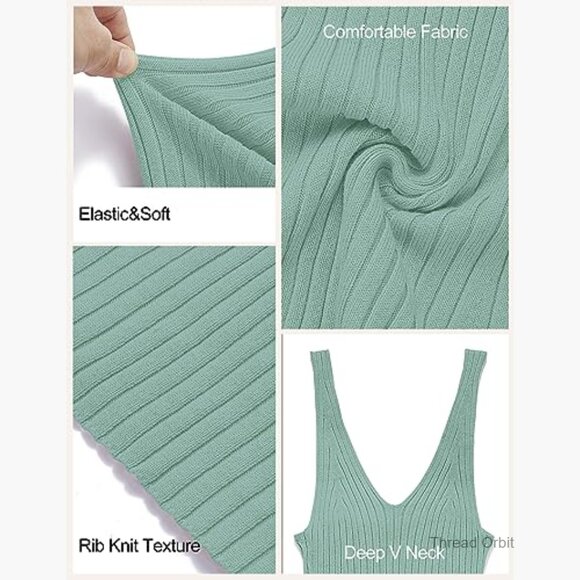 Midi Dress V-Neck Sleeveless Ribbed Knit Bodycon Casual Summer Beach - Picture 6 of 7